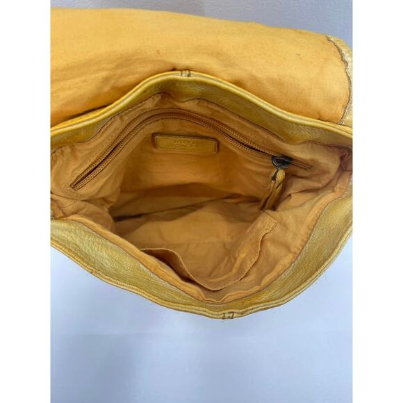 Frye & Co. Esme Leather Woven Flap Backpack in Mustard Yellow - Picture 9 of 9